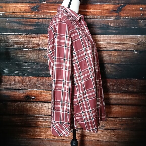 Orvis Top Size 14 Burgundy Plaid Cotton Button Front Shirt - Picture 5 of 9